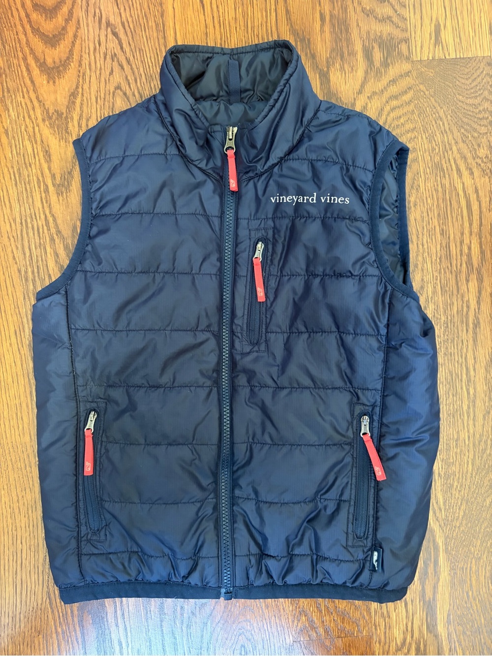 Vineyard Vines Navy Quilted Kids Puffer Vest with Red Zipper Pulls